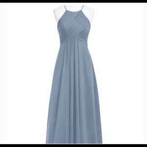 Dusty blue chiffon formal gown by Azazie